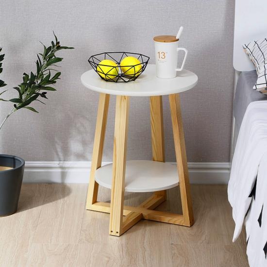 Round Nightstand Coffee Table with Sturdy Bamboo Legs