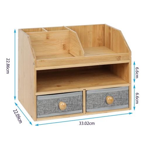 Bamboo desktop organizer with 2 canvas drawers